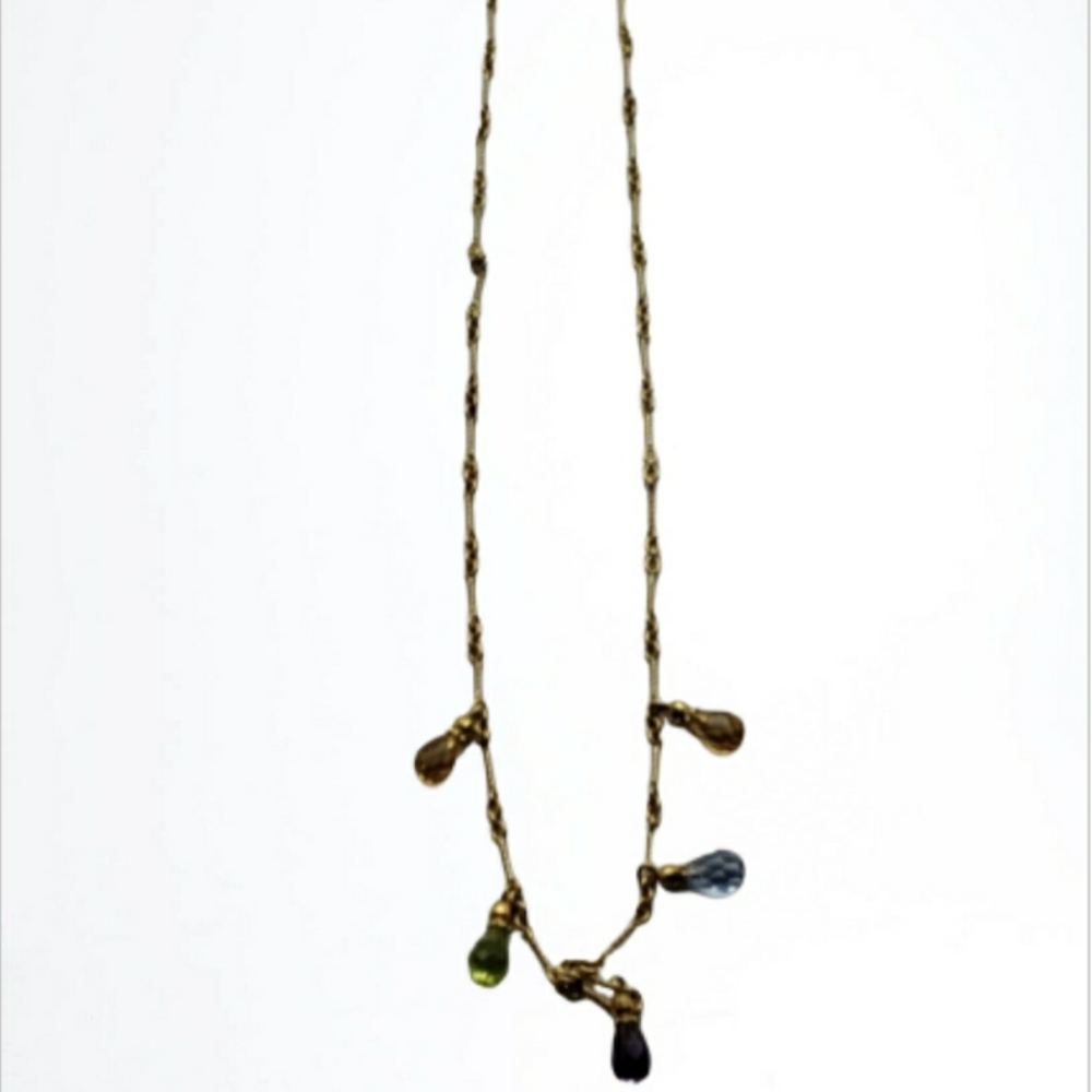 14K gold necklace with different colored charms